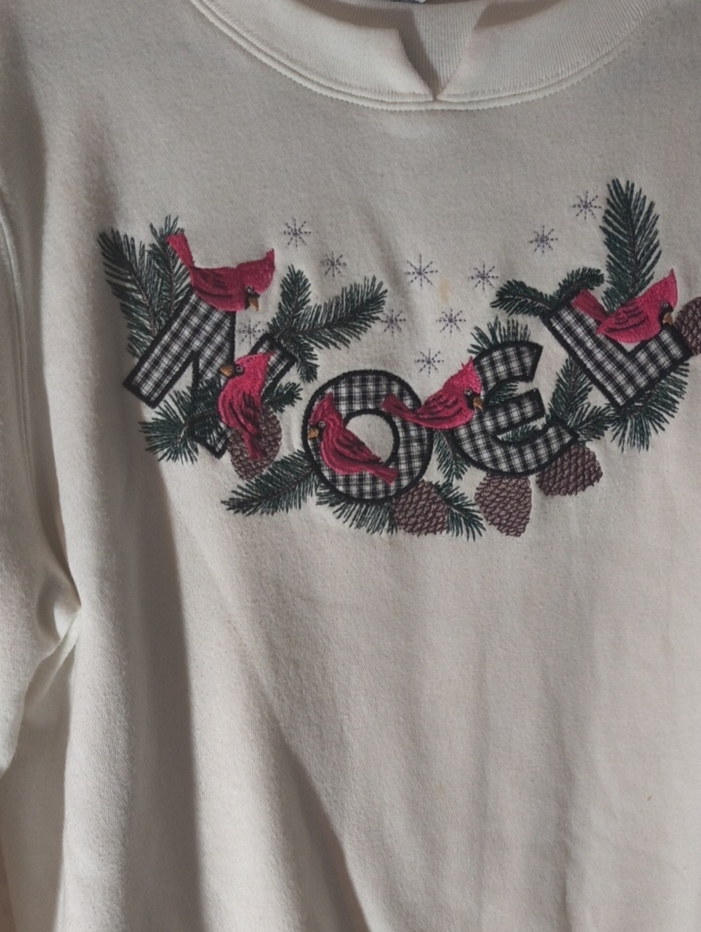 Bon Worth White Holiday 'Noel' Sweatshirt with Pink Cardinals